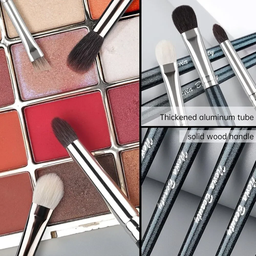 6 Pcs Blue Professional Blending Soft Hairs Eye Makeup Brush Set & Wood Handle